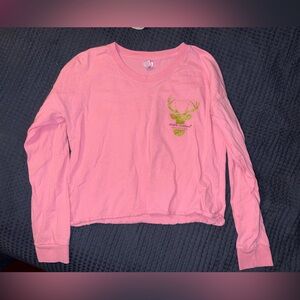 Simply Southern Pink Long Sleeve Tee with Gold Deer